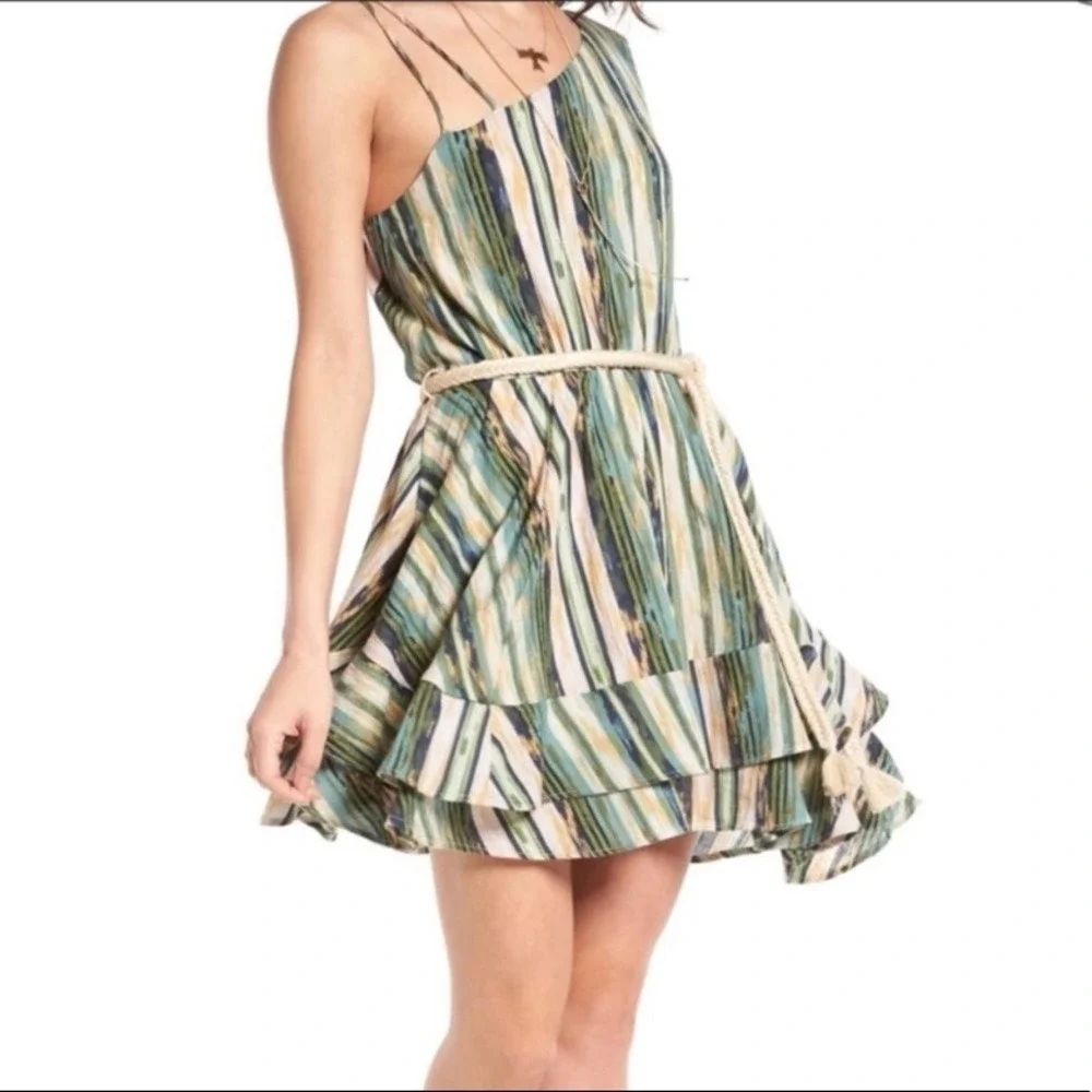 Free People Green Heart Shaped Face One Shoulder‎ Mini Dress Size XSmall NWT
